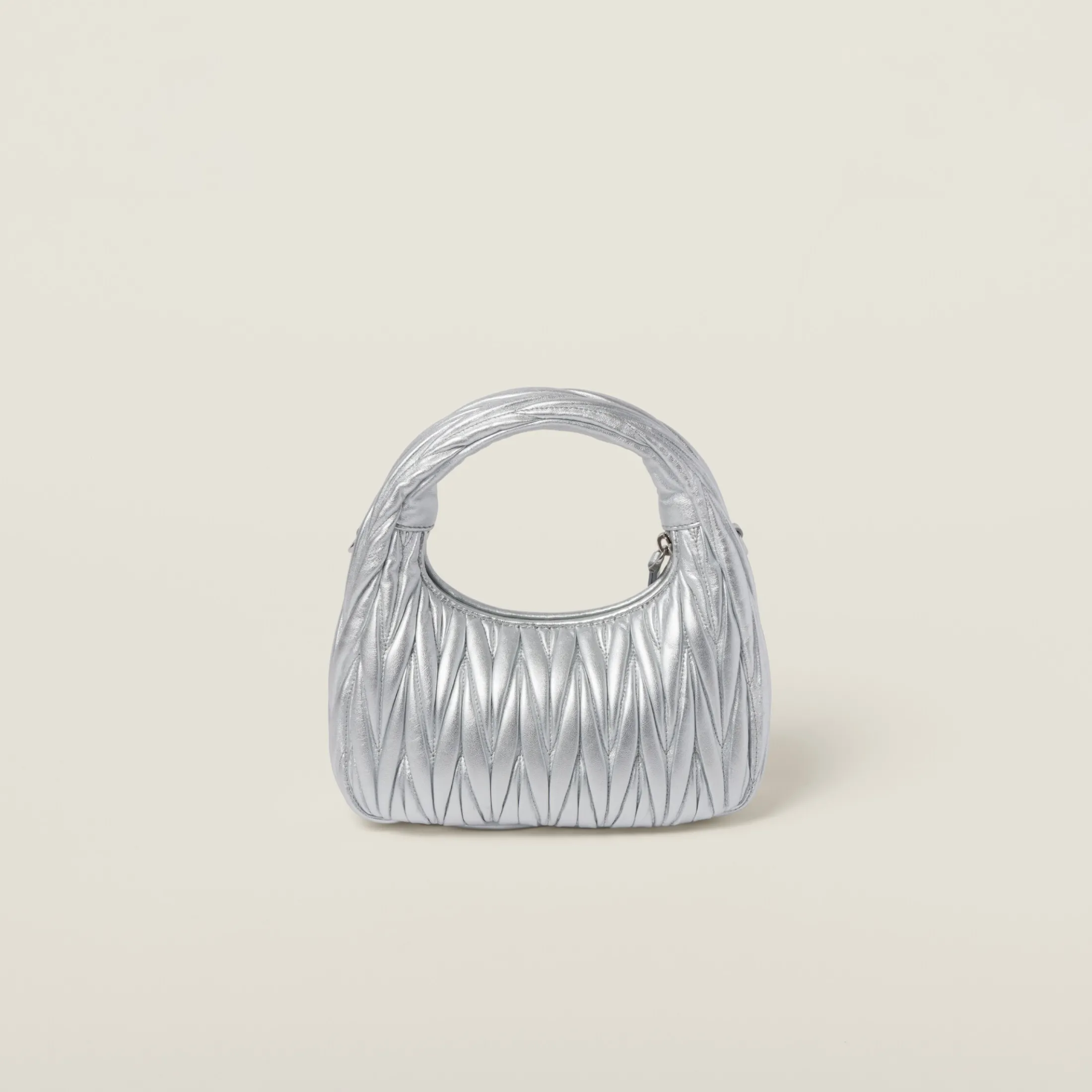 Silver Wander Matelassé Nappa Leather Hobo Bag | Miu Miu