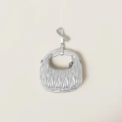 Silver Wander Matelassé Nappa Leather Micro Hobo Bag | Miu Miu