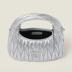 Silver Wander Matelassé Nappa Leather Hobo Bag | Miu Miu
