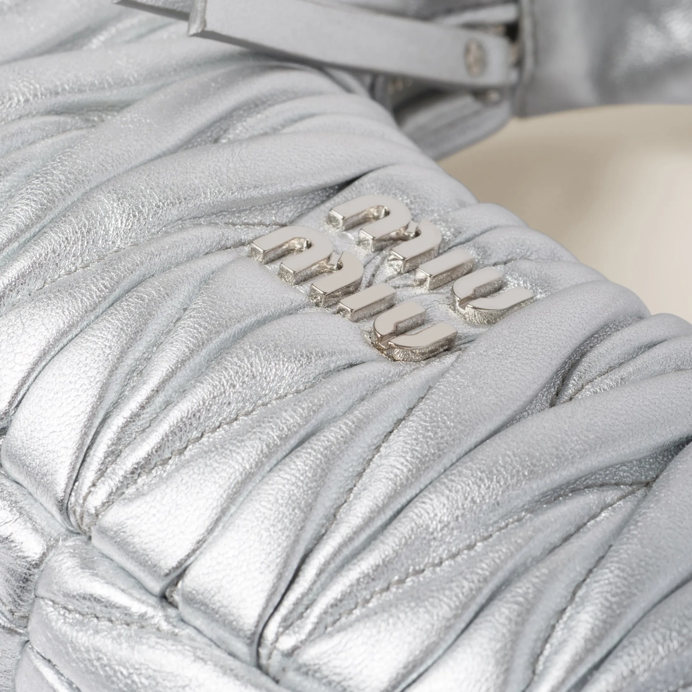 Silver Wander Matelassé Nappa Leather Hobo Mini-bag | Miu Miu