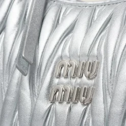 Silver Wander Matelassé Nappa Leather Hobo Bag | Miu Miu