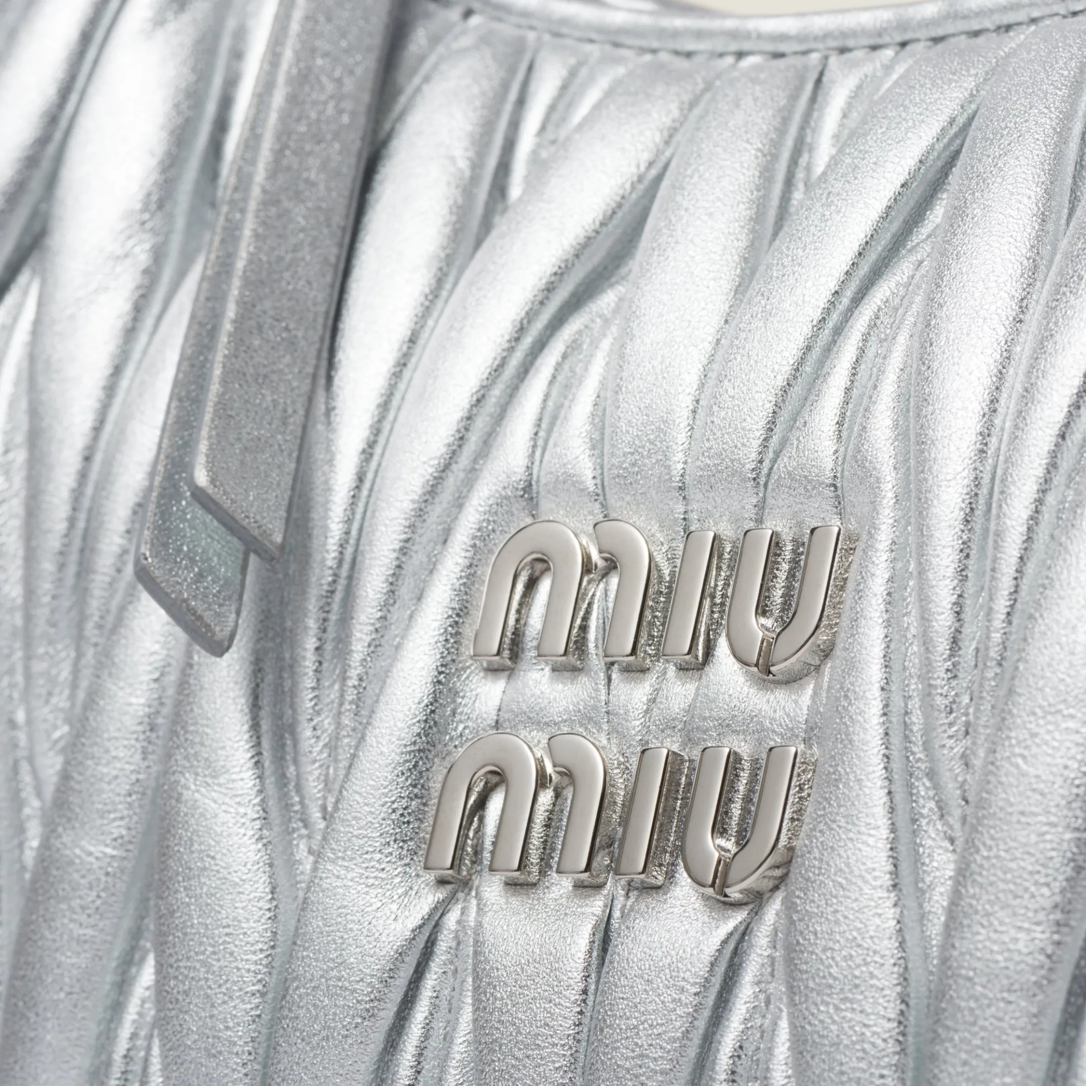 Silver Wander Matelassé Nappa Leather Hobo Bag | Miu Miu