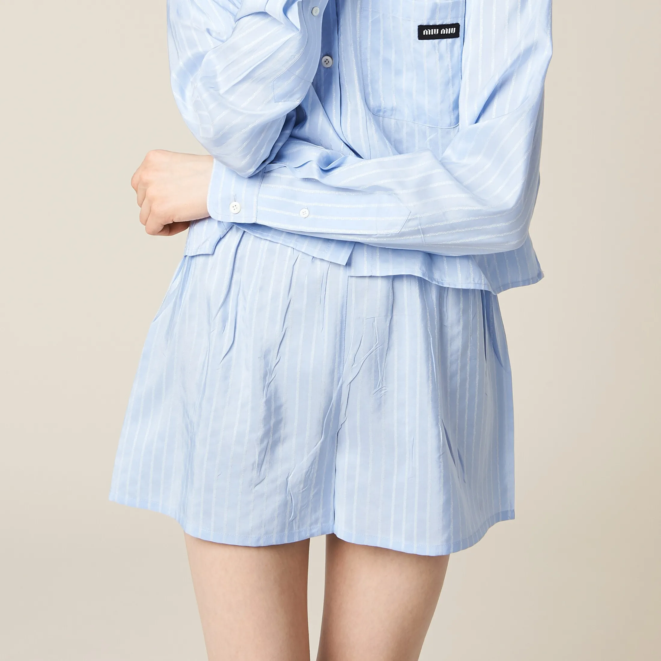 Sky Blue/white Jacquard Pongé Boxer Shorts | Miu Miu