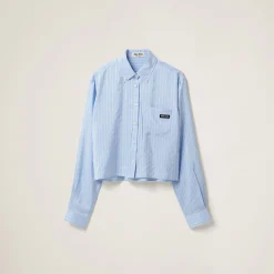 Sky Blue/white Pongé Shirt | Miu Miu