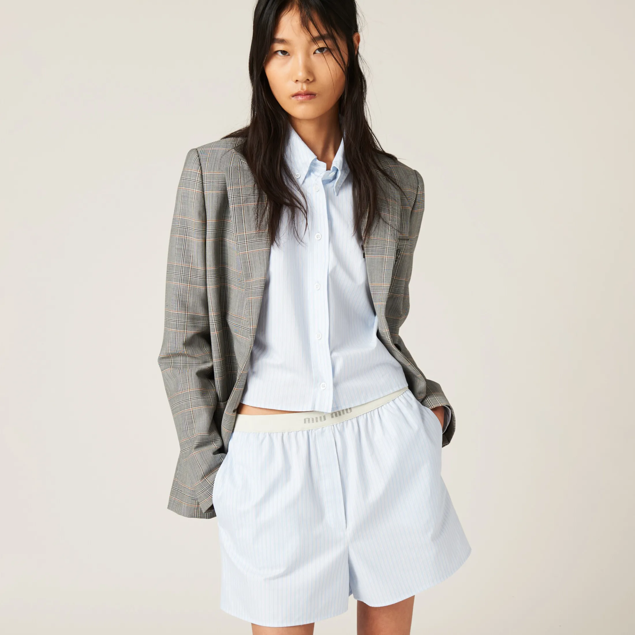 Sky Blue/white Striped Boxer Shorts | Miu Miu