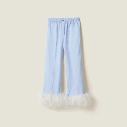 Sky Blue/white Striped Cotton Pajama Pants | Miu Miu