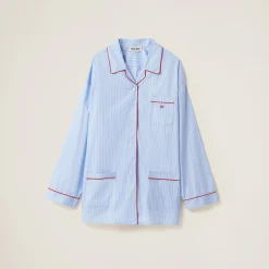 Sky Blue/white Striped Cotton Shirt | Miu Miu