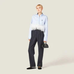 Sky Blue/white Striped Cotton Pajama Shirt | Miu Miu
