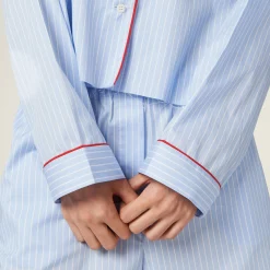Sky Blue/white Striped Cotton Shirt | Miu Miu