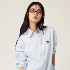 Sky Blue/white Striped Cotton Shirt | Miu Miu