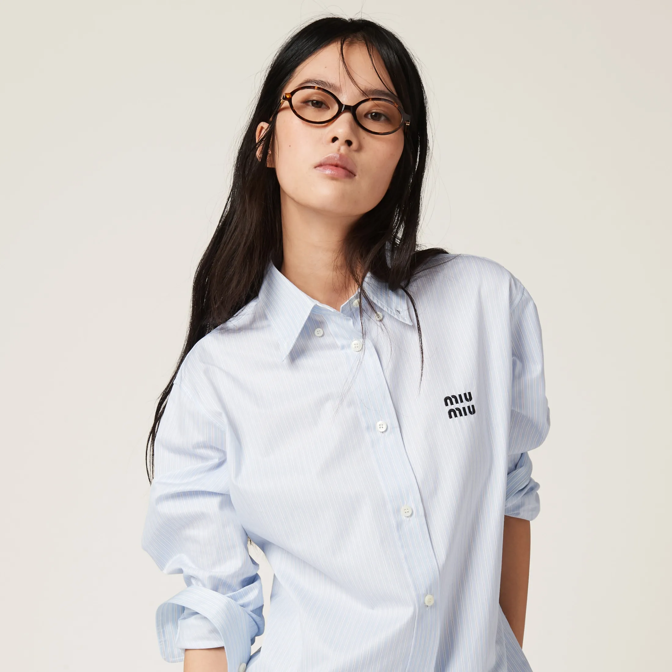 Sky Blue/white Striped Cotton Shirt | Miu Miu