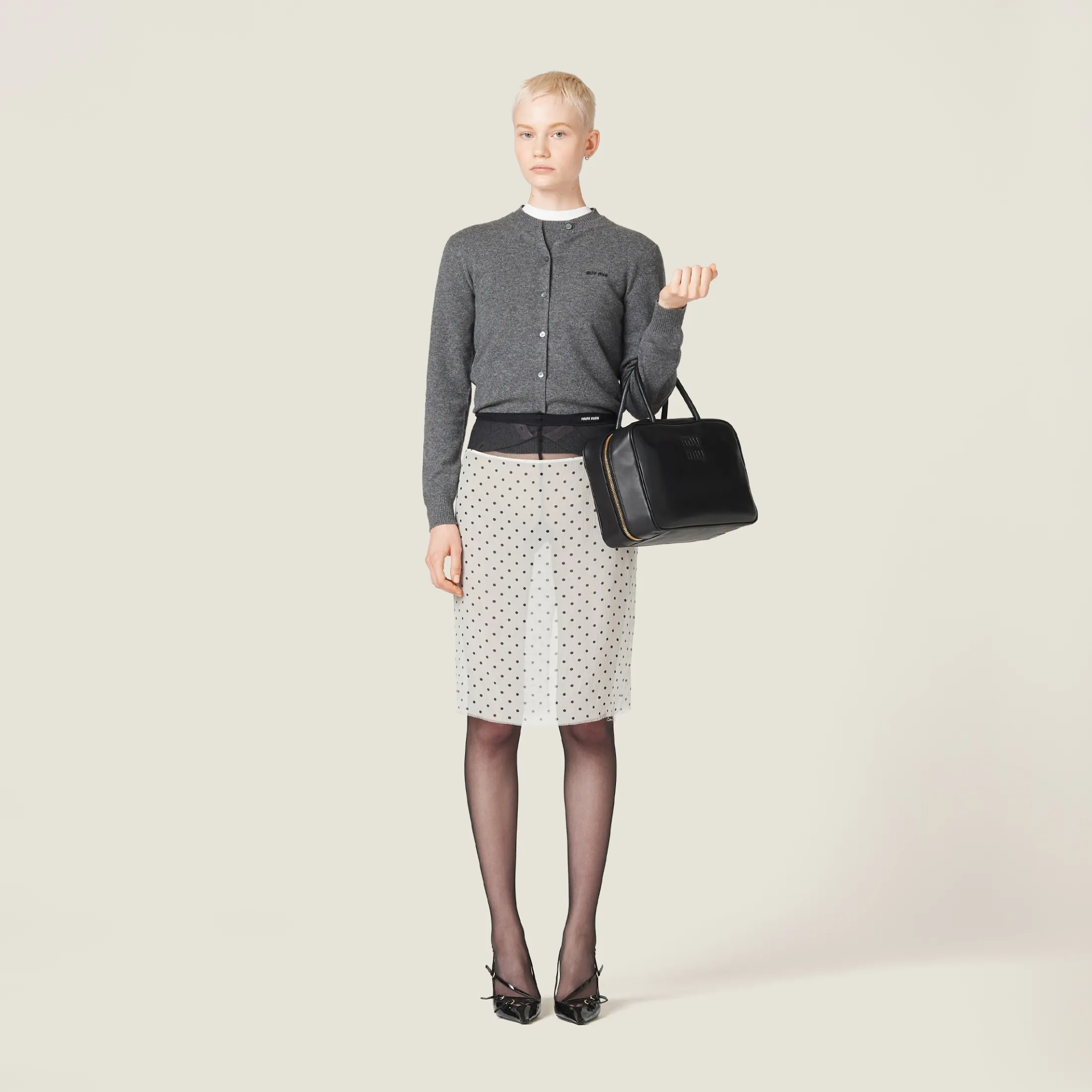 Slate Gray Cashmere Knit Cardigan | Miu Miu