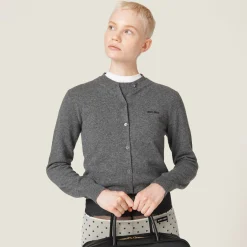 Slate Gray Cashmere Knit Cardigan | Miu Miu