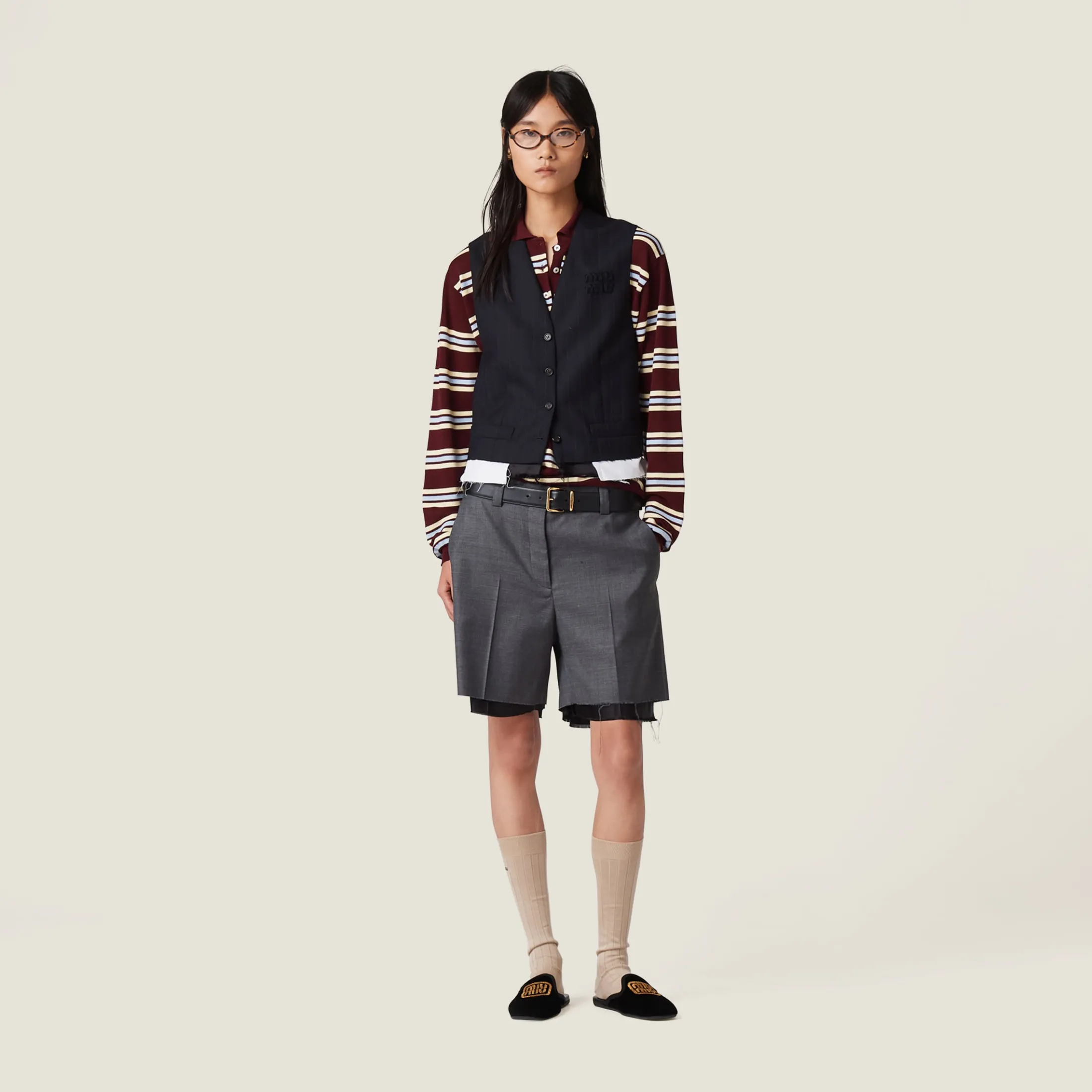 Slate Gray Grisaille Bermudas | Miu Miu