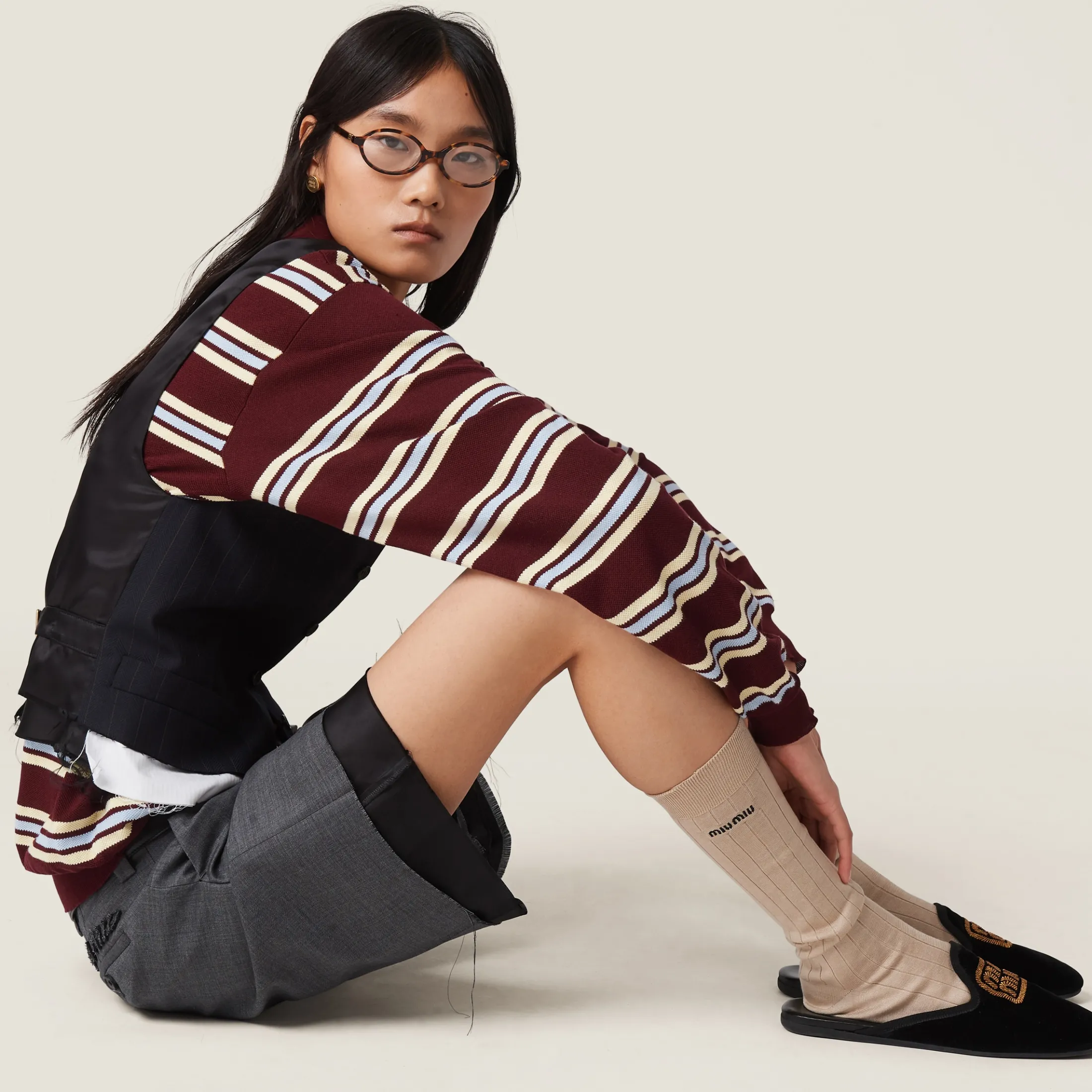 Slate Gray Grisaille Bermudas | Miu Miu