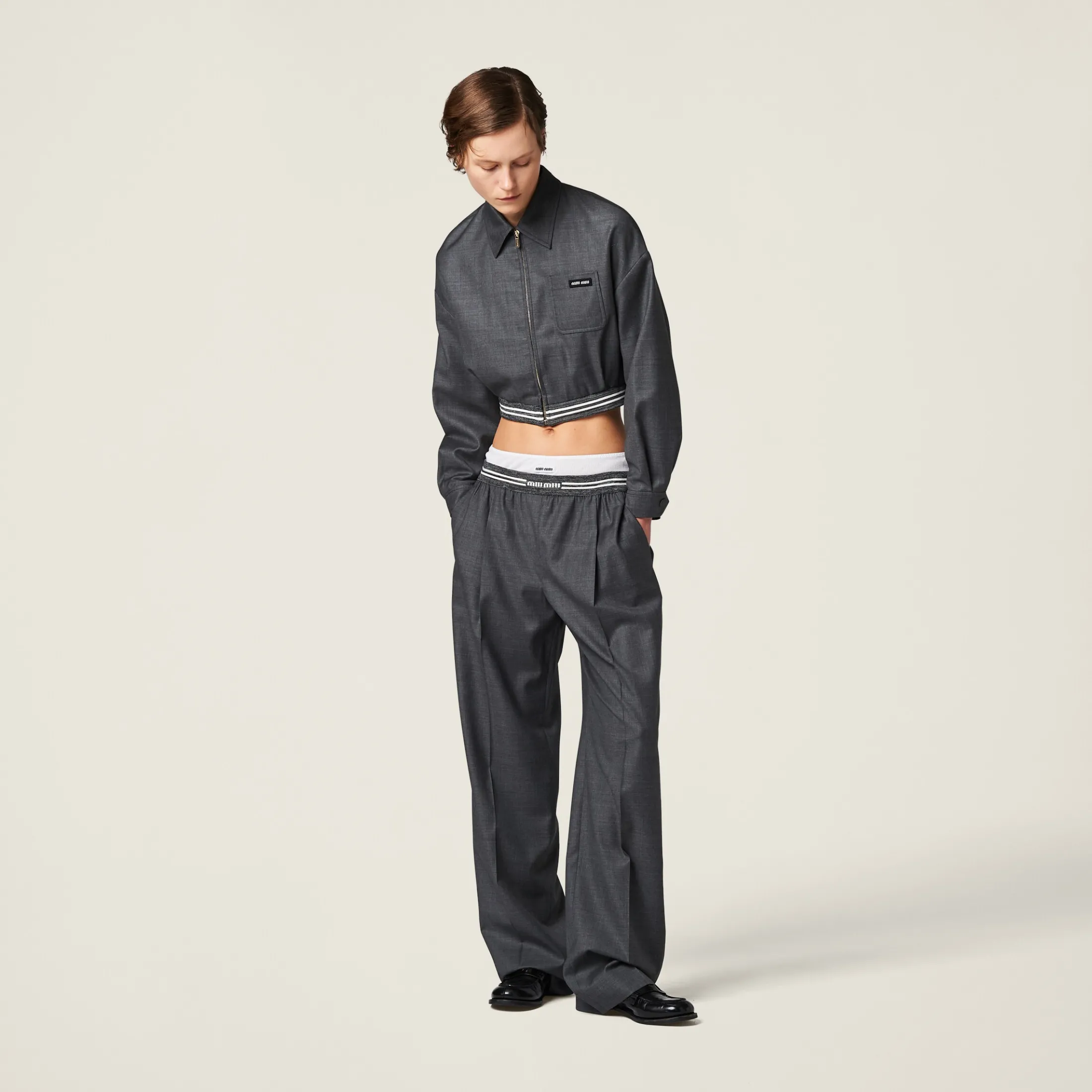 Slate Gray Grisaille Blouson Jacket | Miu Miu