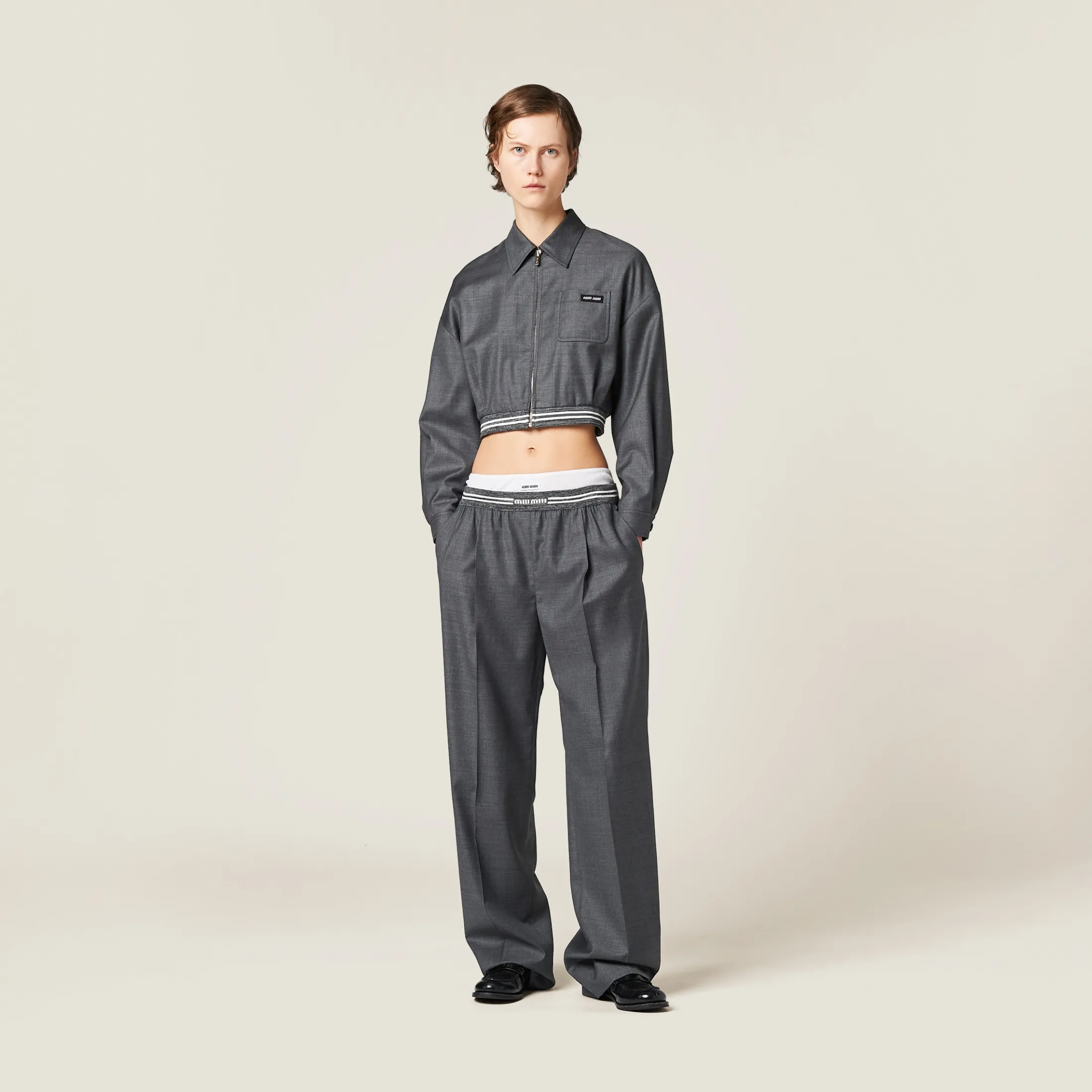 Slate Gray Grisaille Pants | Miu Miu