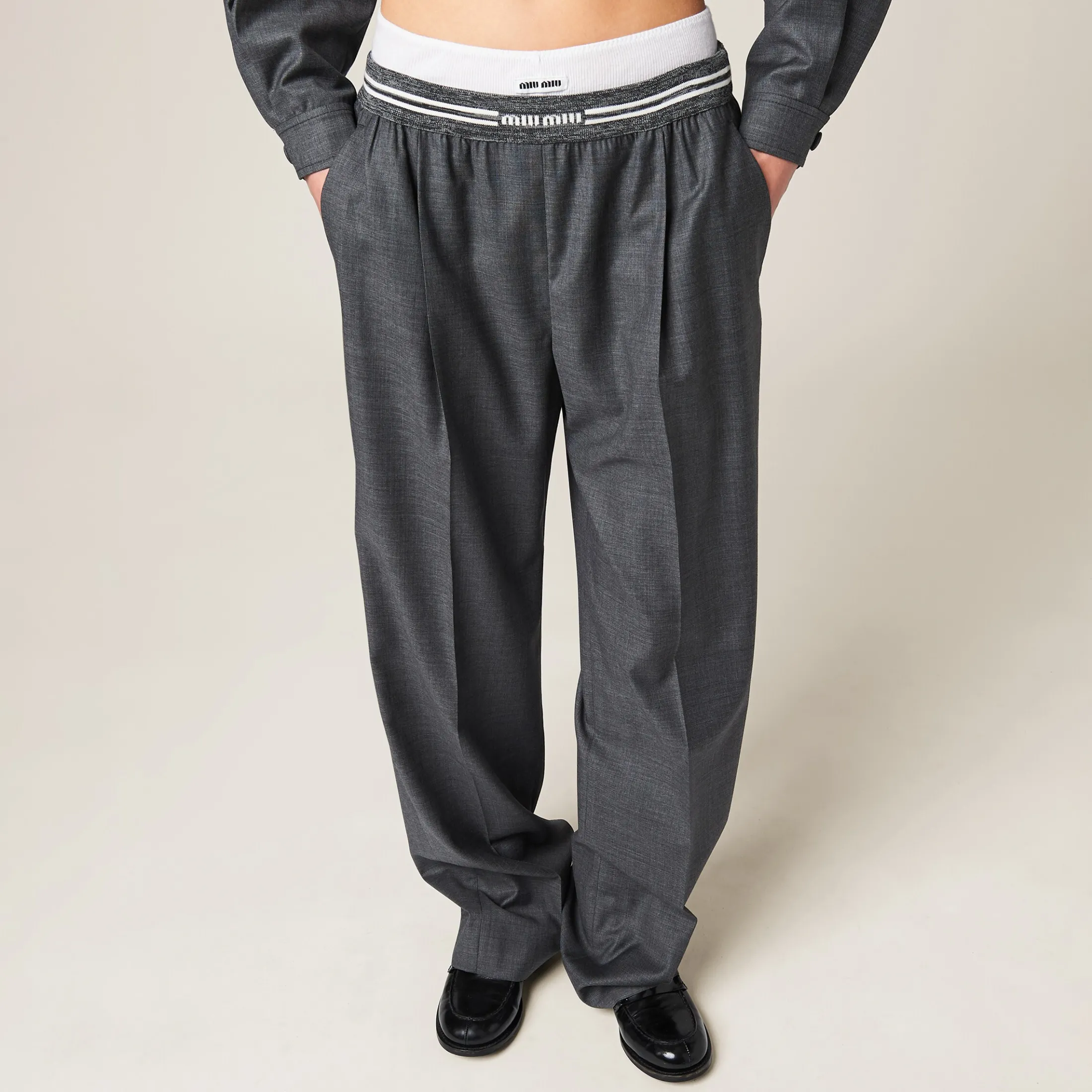 Slate Gray Grisaille Pants | Miu Miu
