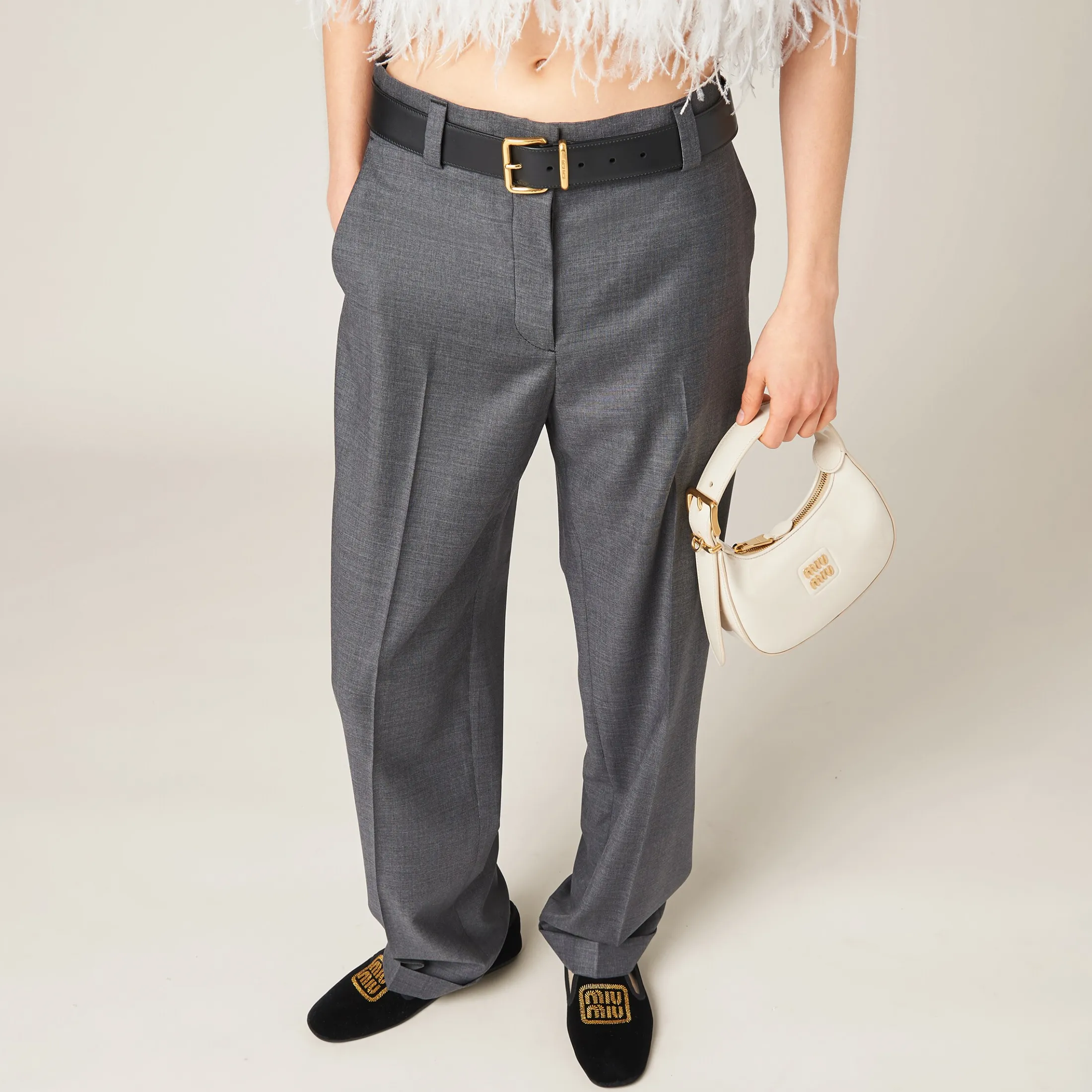 Slate Gray Grisaille Pants | Miu Miu