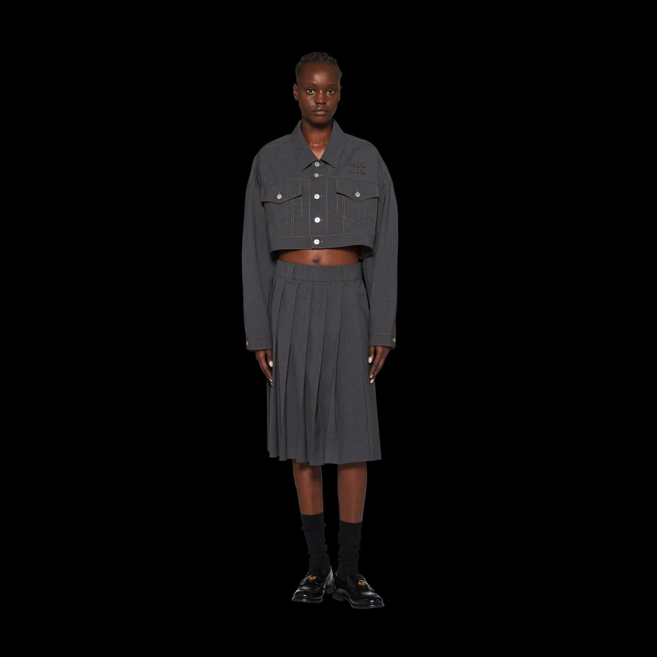 Slate Gray Light Wool Skirt | Miu Miu