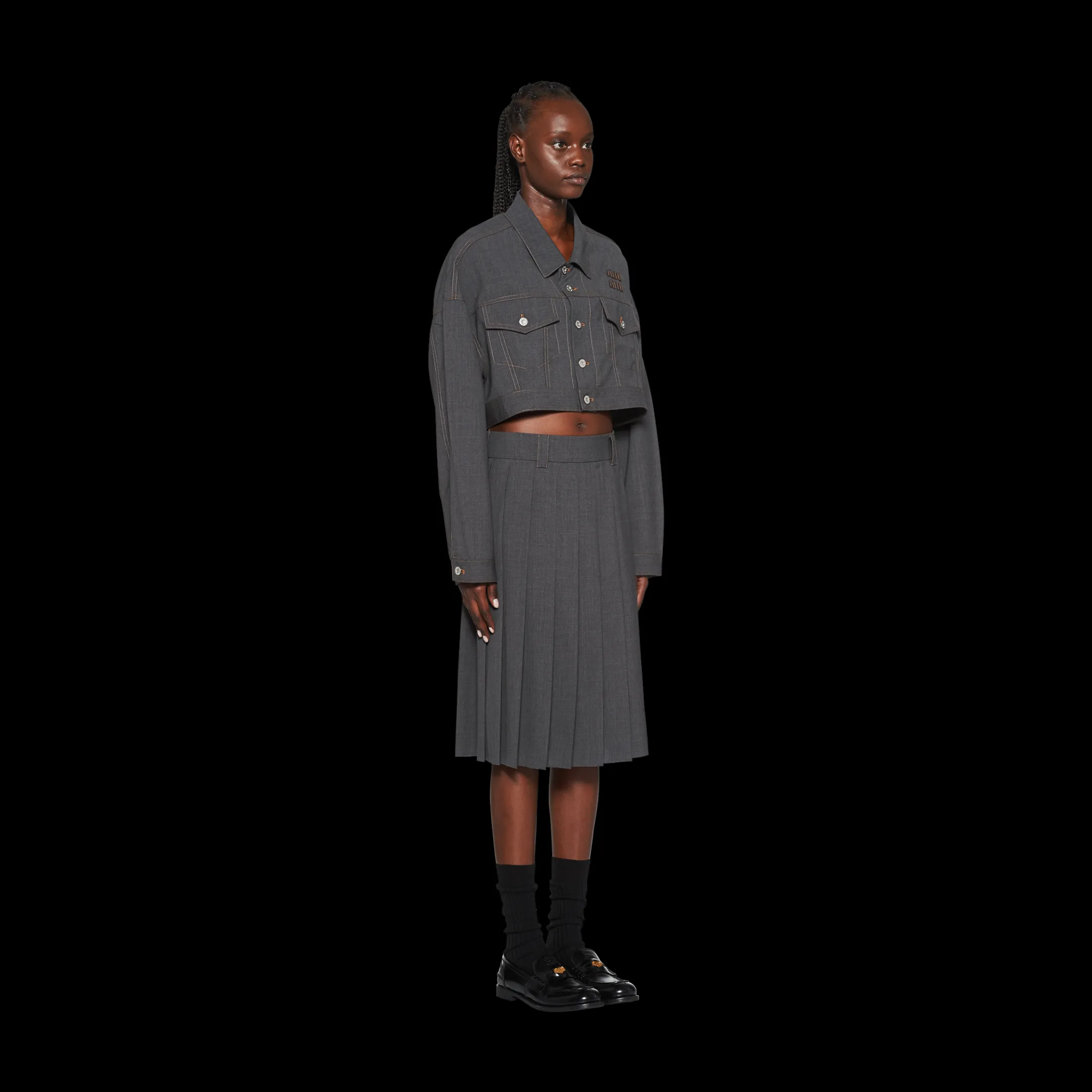 Slate Gray Light Wool Skirt | Miu Miu