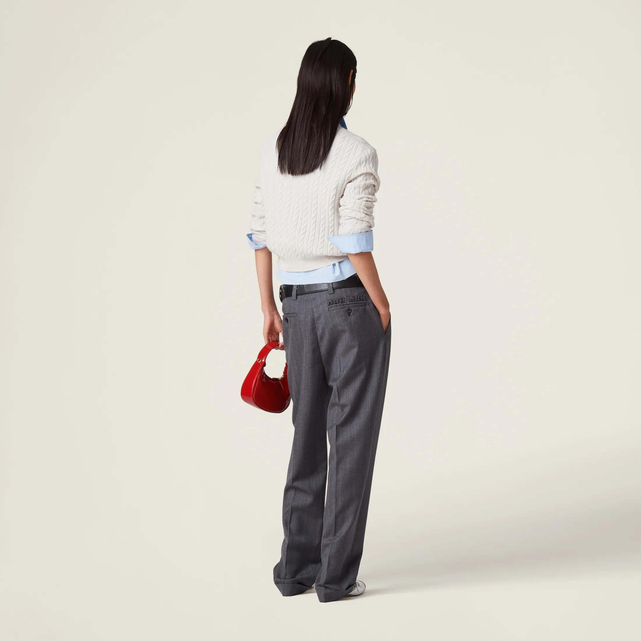 Slate Gray Pinstriped Pants | Miu Miu