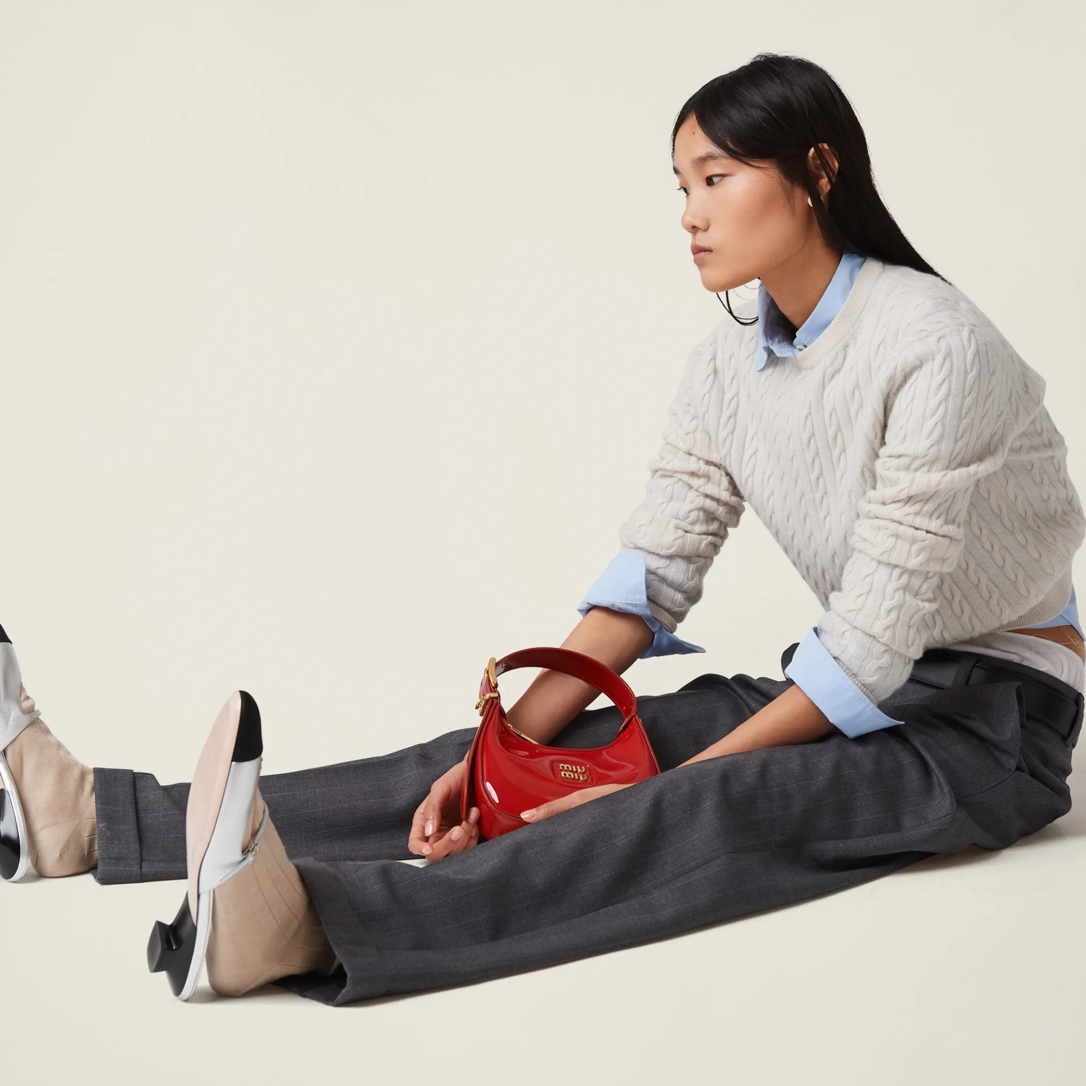 Slate Gray Pinstriped Pants | Miu Miu