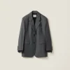 Slate Gray Single-breasted Prince Of Wales Check Grisaille Jacket | Miu Miu