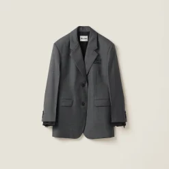 Slate Gray Single-breasted Prince Of Wales Check Grisaille Jacket | Miu Miu
