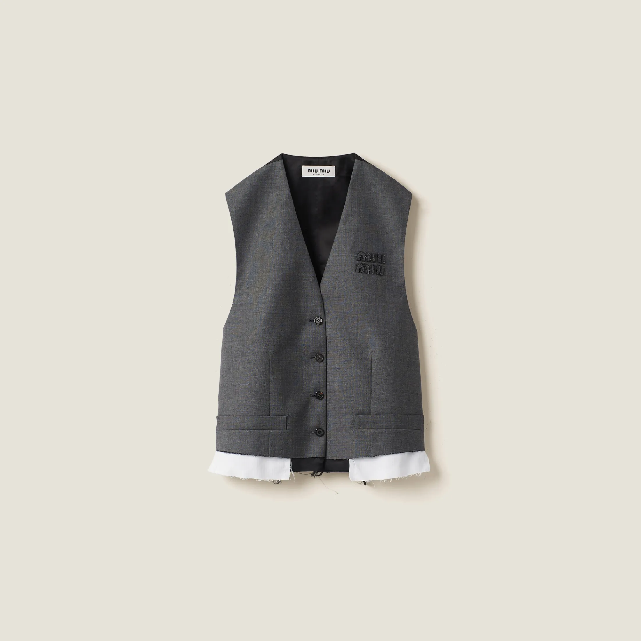 Slate Gray Single-breasted Grisaille Vest | Miu Miu