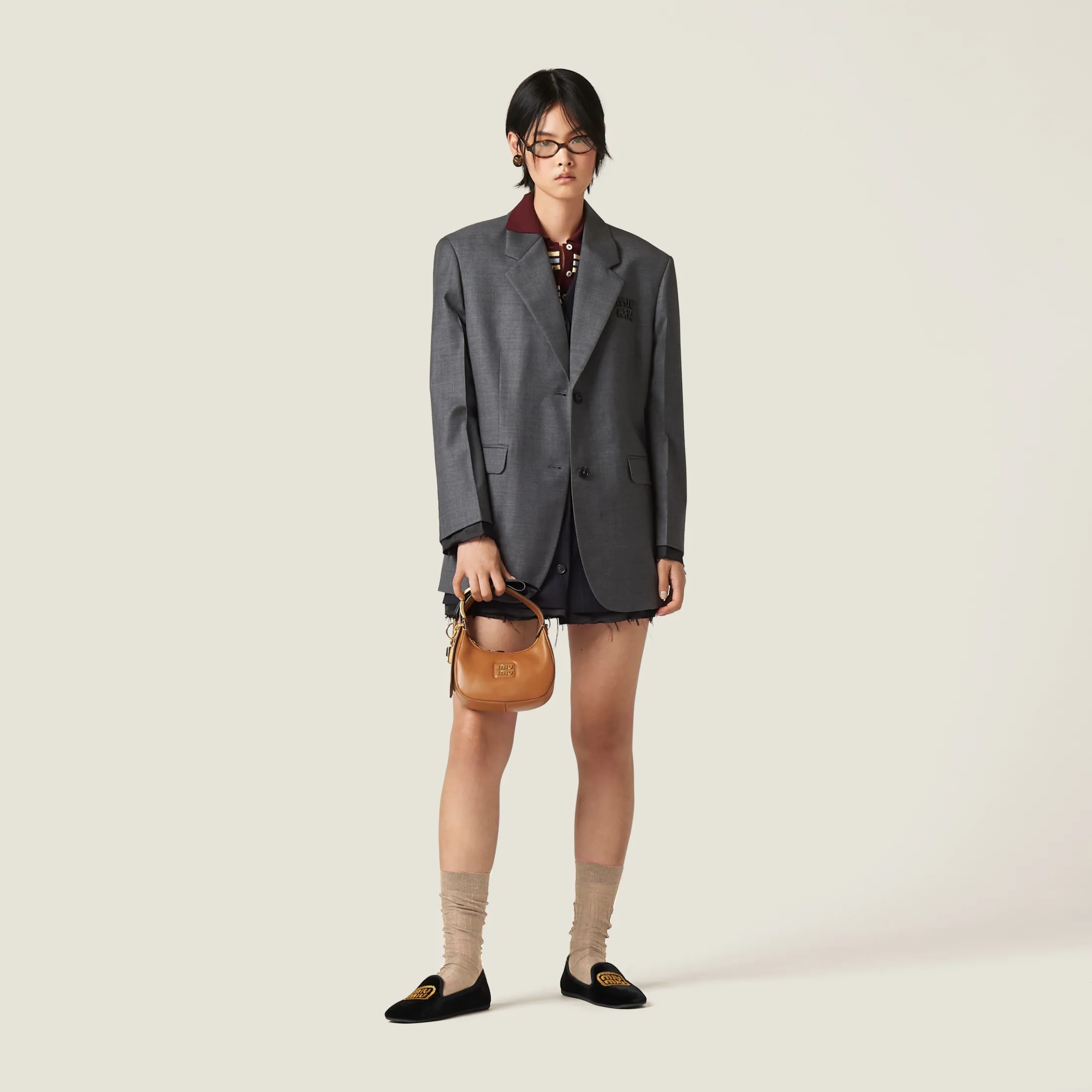 Slate Gray Single-breasted Prince Of Wales Check Grisaille Jacket | Miu Miu