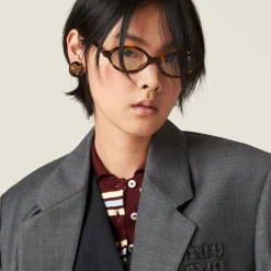 Slate Gray Single-breasted Prince Of Wales Check Grisaille Jacket | Miu Miu