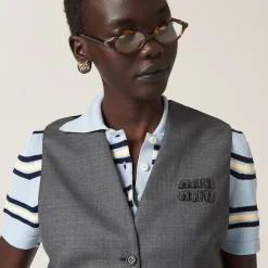 Slate Gray Single-breasted Grisaille Vest | Miu Miu