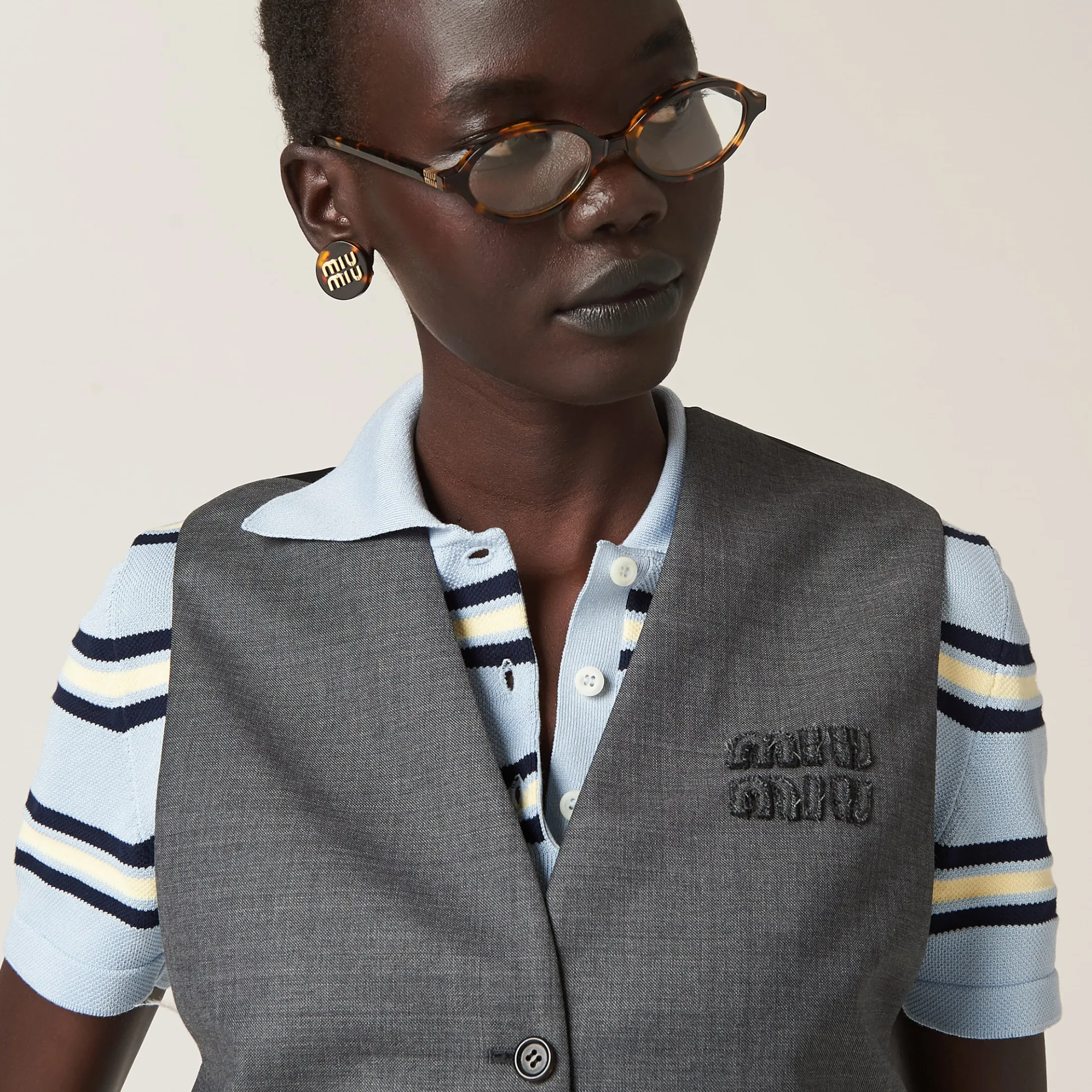 Slate Gray Single-breasted Grisaille Vest | Miu Miu