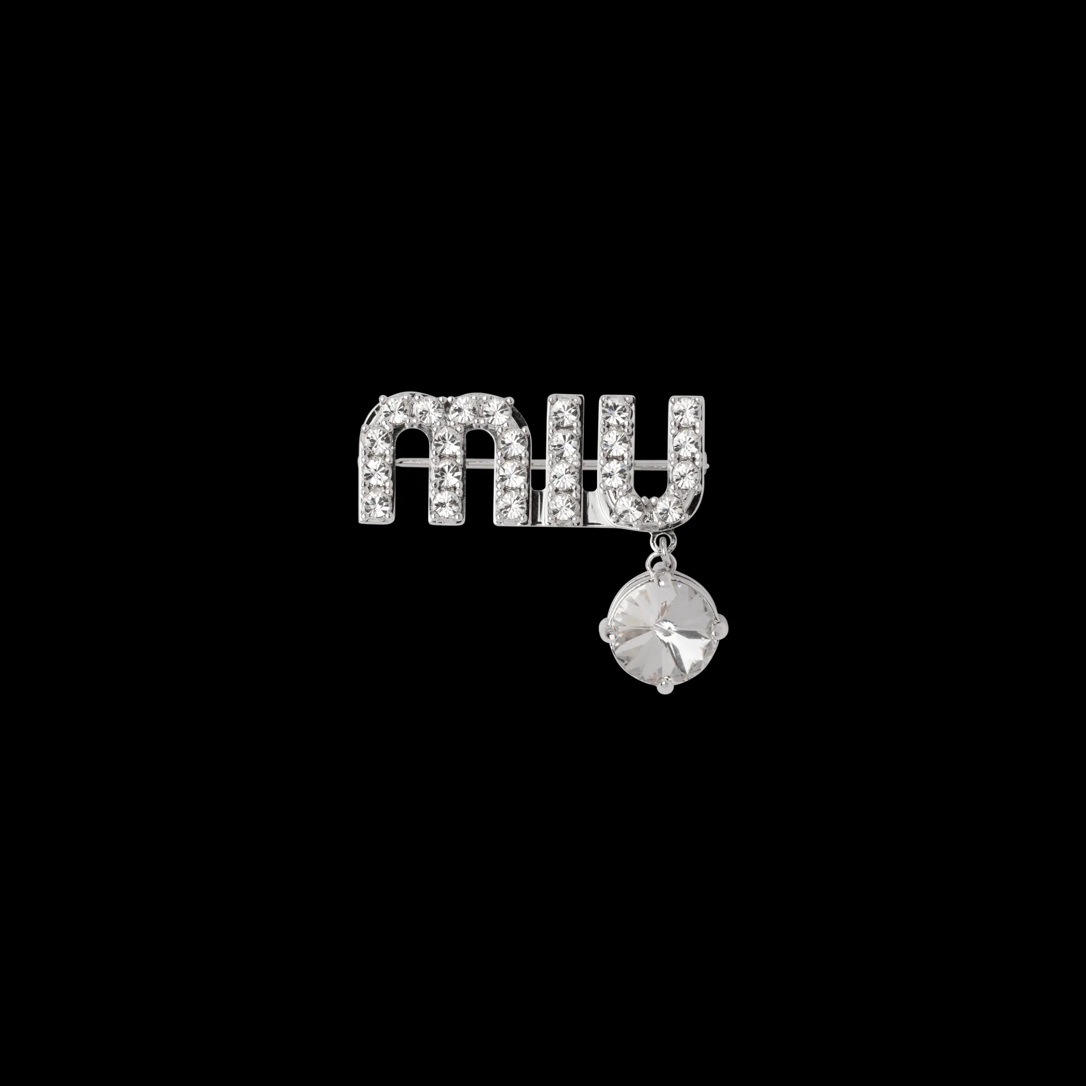 Steel/crystal Brooch With Crystal Pendant | Miu Miu