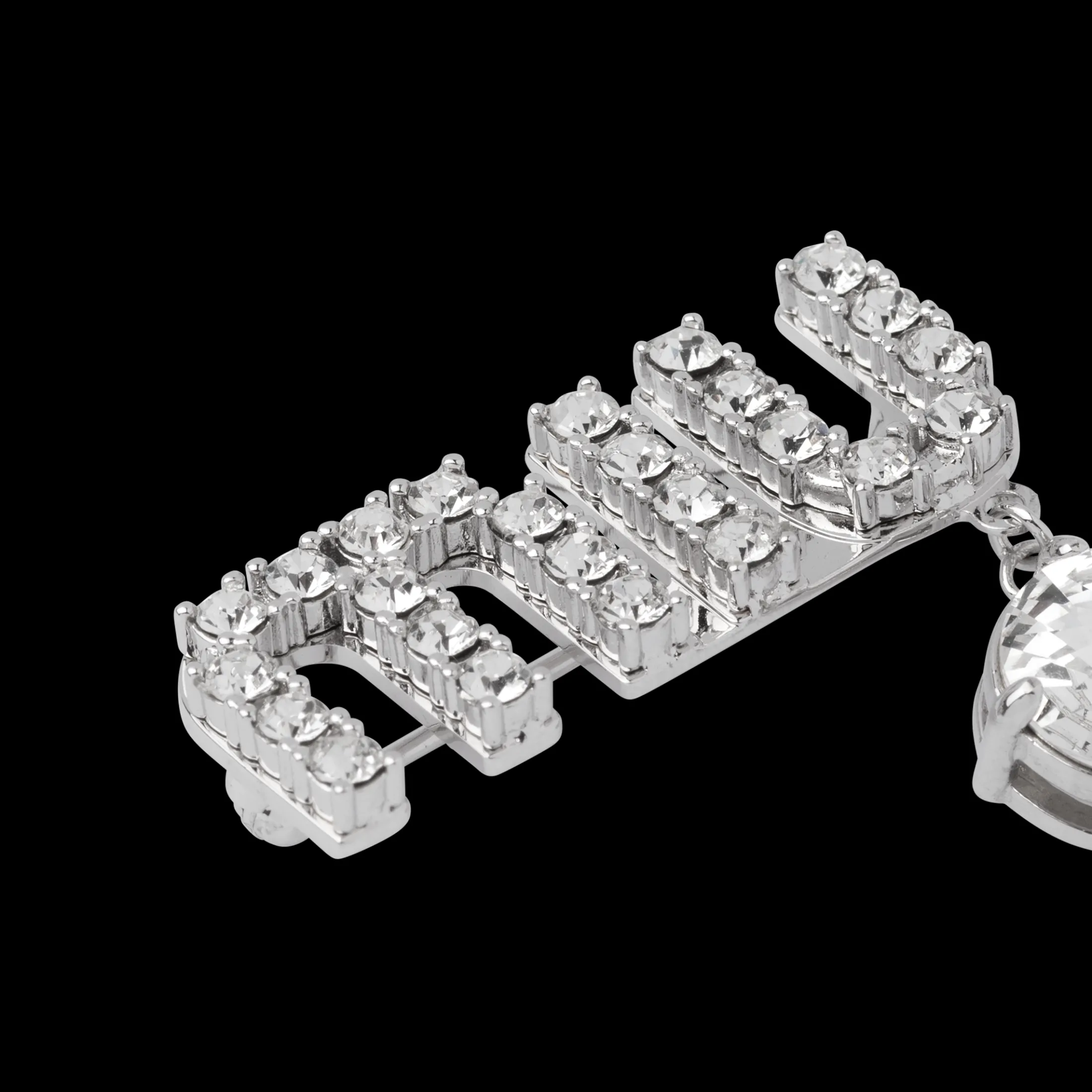 Steel/crystal Brooch With Crystal Pendant | Miu Miu