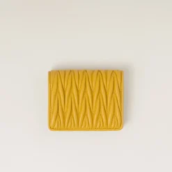 Sunny Yellow Small Matelassé Nappa Leather Wallet | Miu Miu