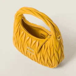 Sunny Yellow Wander Matelassé Nappa Leather Hobo Bag | Miu Miu