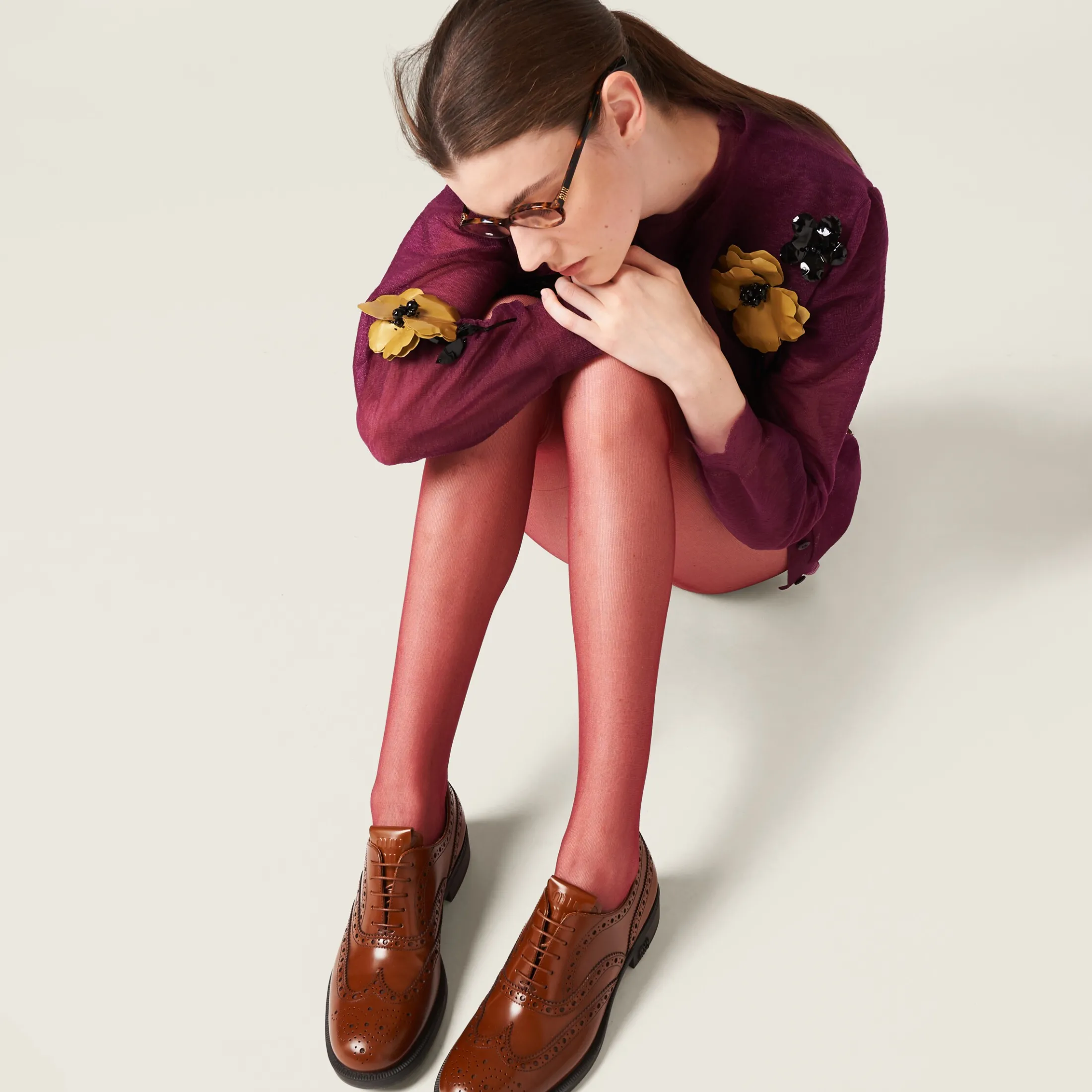 Tobacco Church's X Miu Miu Brushed Leather Oxford Brogue Shoes | Miu Miu