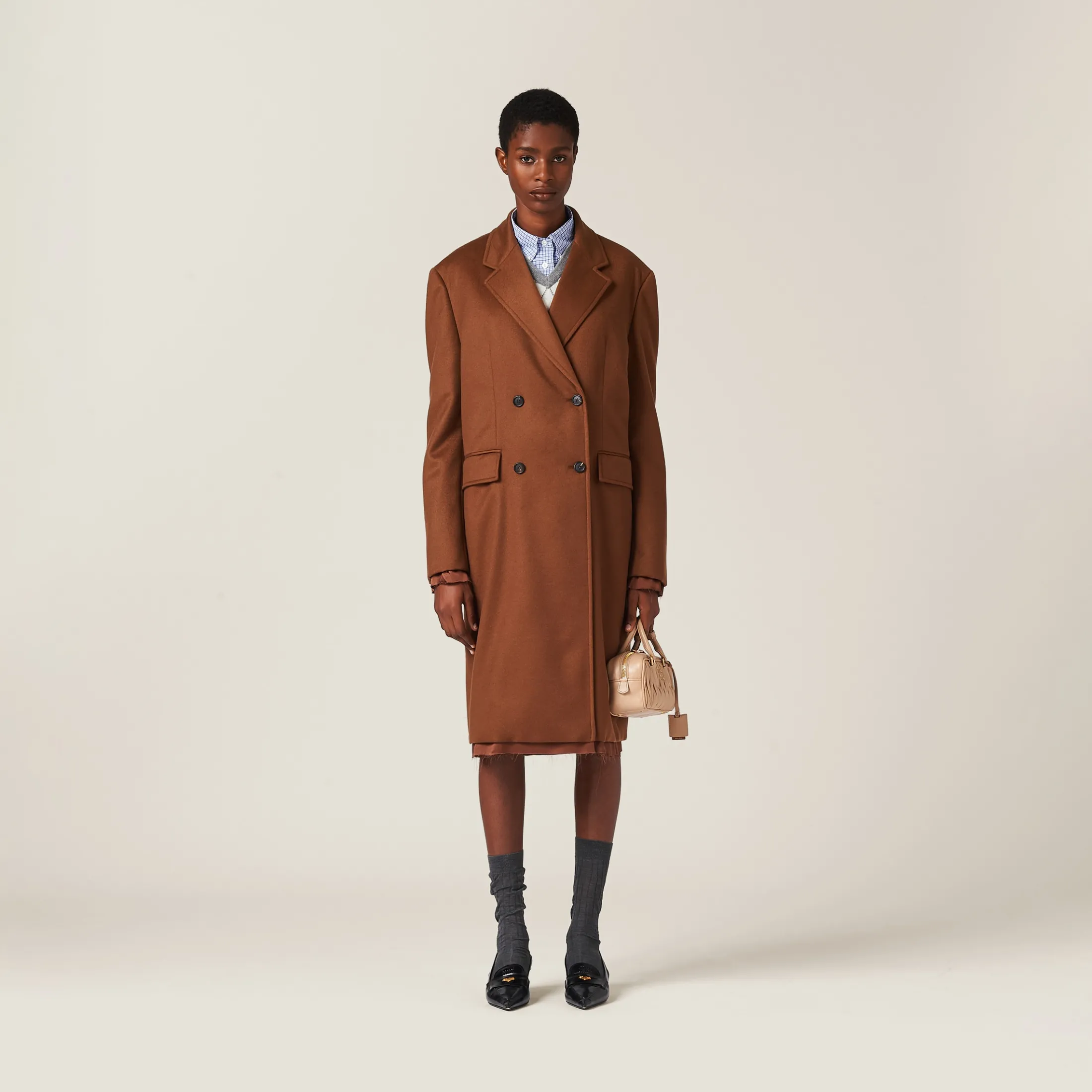 Tobacco Double-breasted Velour Coat | Miu Miu