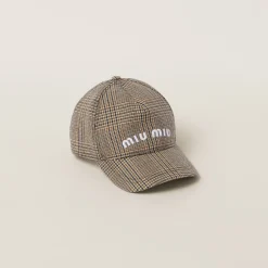 Tobacco Prince Of Wales Checked Wool Baseball Cap | Miu Miu