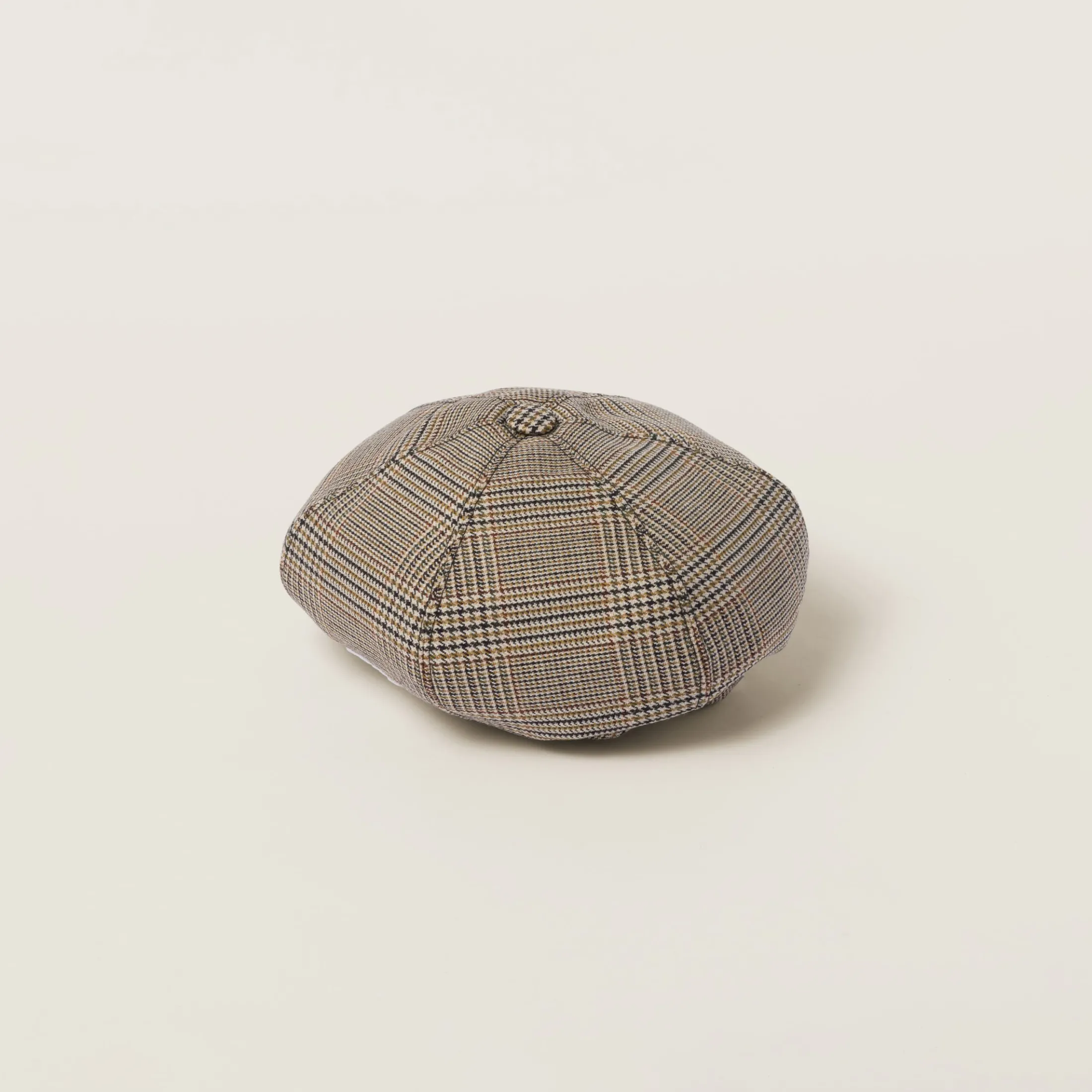 Tobacco Prince Of Wales Checked Wool Hat | Miu Miu