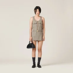 Tobacco Prince Of Wales Check Dress | Miu Miu