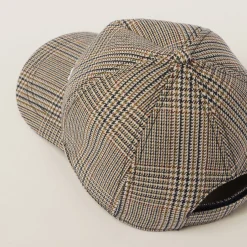 Tobacco Prince Of Wales Checked Wool Baseball Cap | Miu Miu