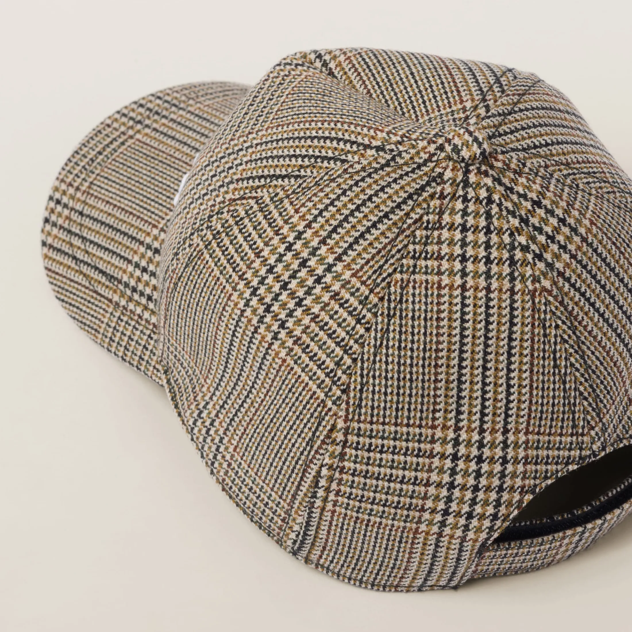 Tobacco Prince Of Wales Checked Wool Baseball Cap | Miu Miu