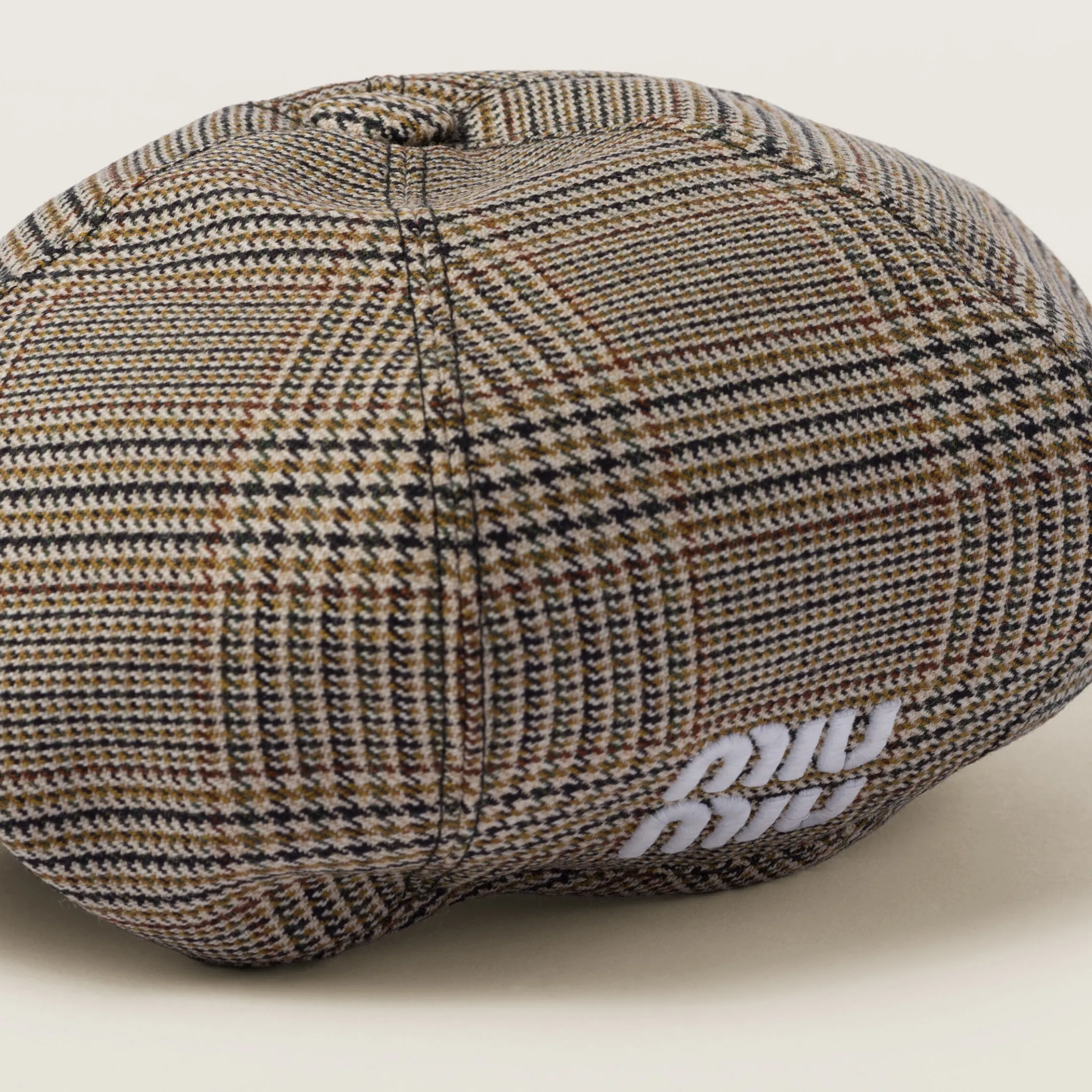 Tobacco Prince Of Wales Checked Wool Hat | Miu Miu