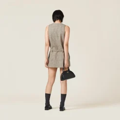 Tobacco Prince Of Wales Check Dress | Miu Miu