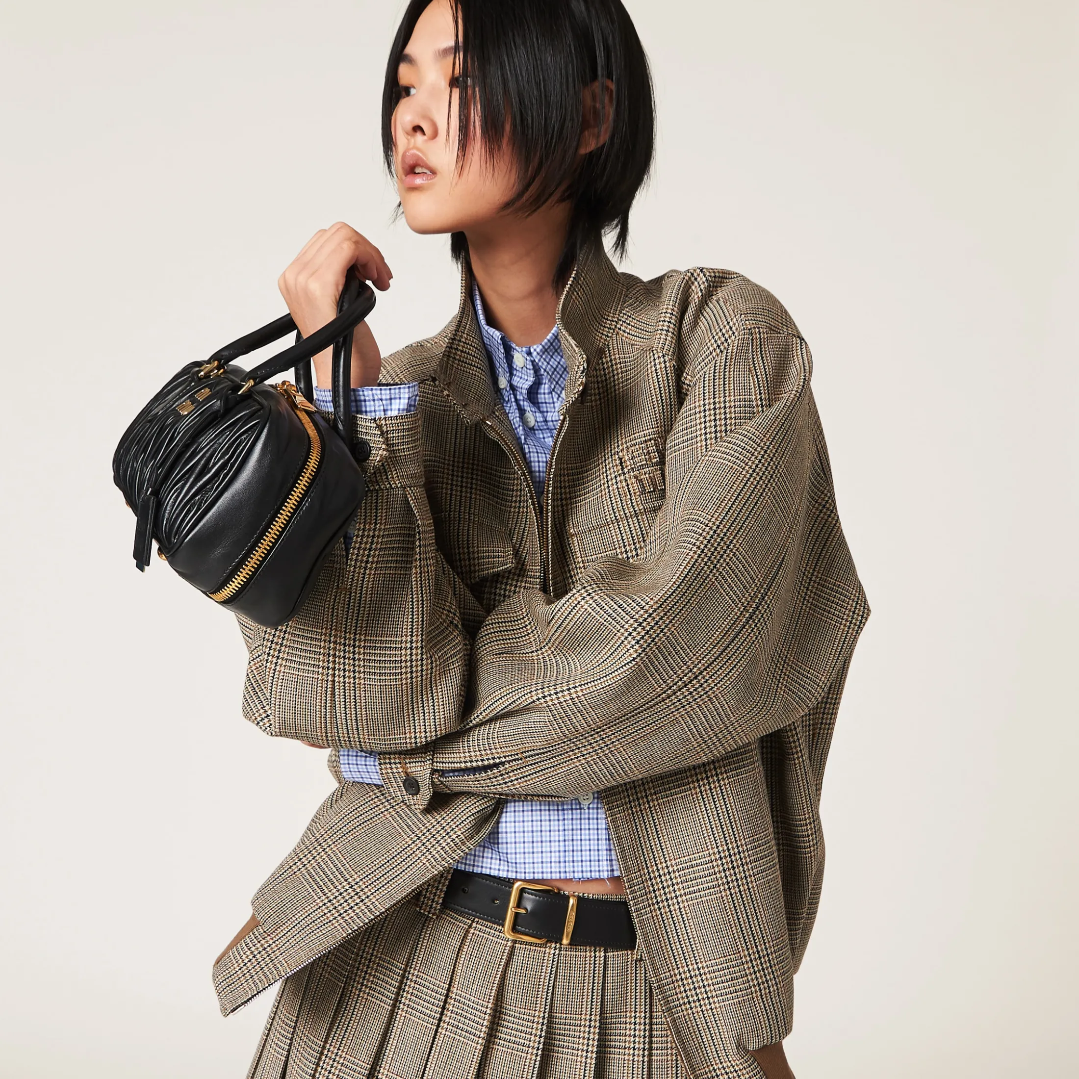 Tobacco Prince Of Wales Checked Blouson Jacket | Miu Miu