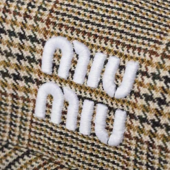 Tobacco Prince Of Wales Checked Wool Hat | Miu Miu