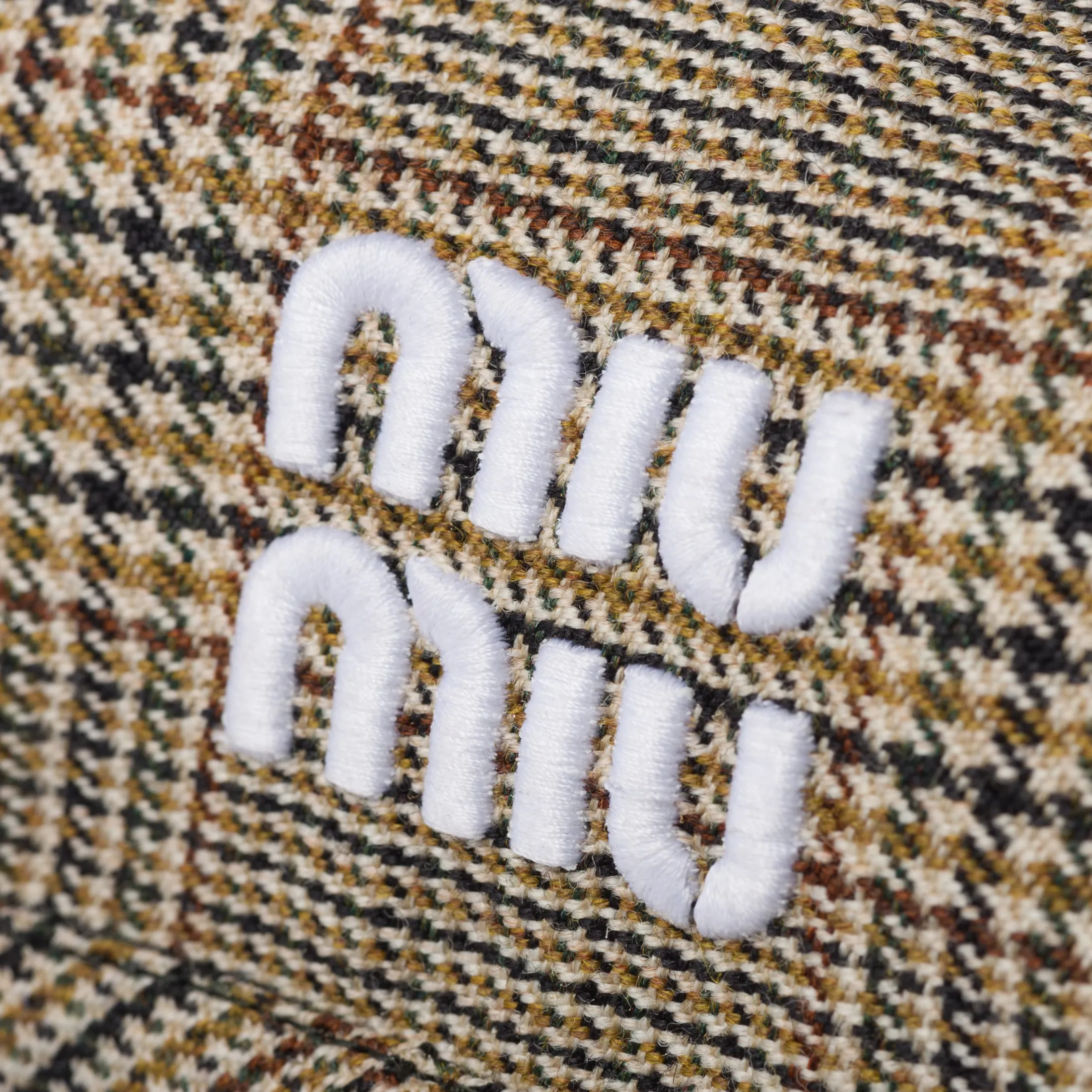Tobacco Prince Of Wales Checked Wool Hat | Miu Miu